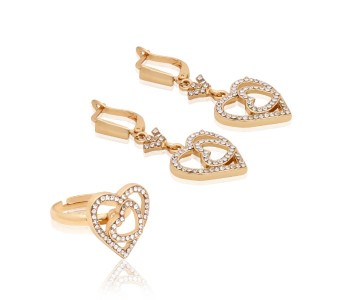 2 In 1 Pieces Earrings With Ring 33044 Gold in UAE
