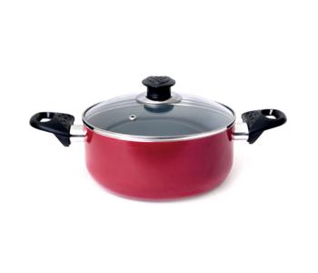Royalford RF6439 22 Cm Non Stick Ceramic Casserole With Glass Lid - Red in UAE