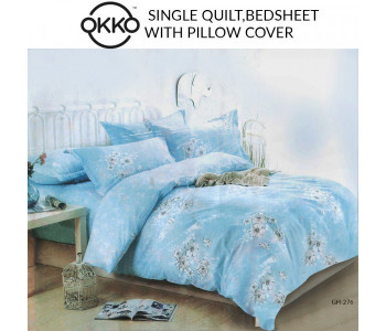 Okko OK33840 Single Quilt, Bedsheet With Pillow Cover Sky Blue in UAE