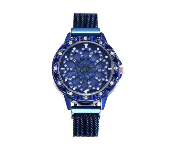 Sphere 360 Rotation Womens Magnetic Stainless Steel Mesh Strap Watch - Blue in KSA