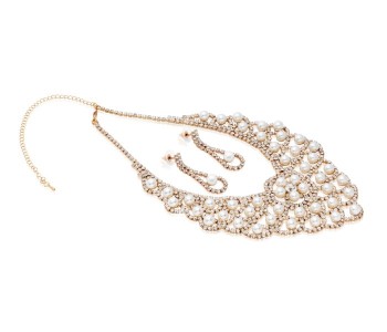 Kavani Pearl Drop Stone Necklace Set 32930 White And Gold in OMAN