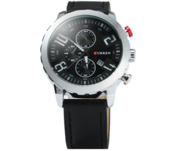 Curren 8193 Date Display Quartz Watch With Leather Strap For Men Black in KSA
