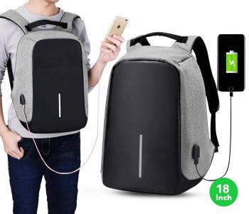 Express Delivery - Anti-Theft Backpack 18 Inch with USB Port LOC Grey JA001 - ID 38959