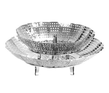 1 Piece Stainless Steel Multifunction Folding Retractable Fruit & Steaming Plate - Silver in KSA