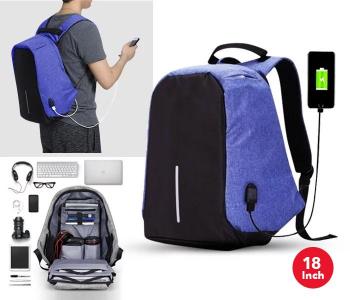 Anti-Theft Backpack 18 Inch With USB Port Blue ,JA002 in KSA