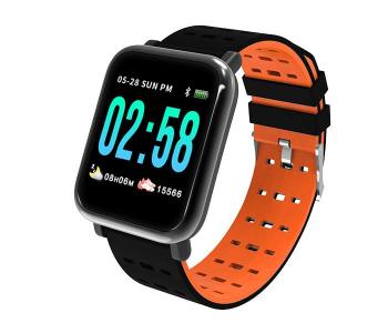 Lerbyee A6 Waterproof Smart Watch With Heart Rate Monitor Sport Fitness Tracker - Black & Orange in KSA