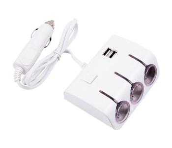 Express Delivery - Zen USB Car Charger with Triple Lighter Socket - White - ID 38866