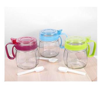 350ml Glass Spice Jar Set With Plastic Spoon - 3 Pieces, Multicolour in KSA