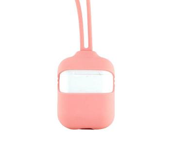Soft Silicone Capsule Airpods Case With Strap Set - Rose in KSA