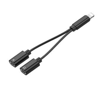 2-in-1 Charger & Aux Audio Splitter Cable For Apple - Black, 12cm in KSA