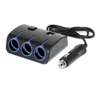 Triple Socket With 2 USB Port Car Adapter - Black in KSA