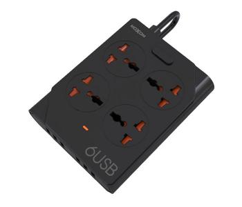Universal Power Strip 4 Outlets 6 Port USB Extension With Cord - 1.5m, Black in KSA