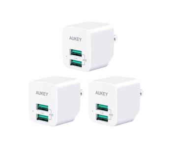 Aukey PA-U32 3 Pieces Dual Port Wall Charger - White in KSA