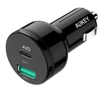 Aukey CC-Y9 USB-C Dual Port Car Charger - Black in KSA