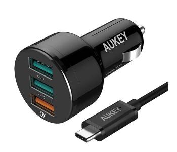 AUKEY CC-T11 3-USB Port Car Charger With Qualcomm Quick Charge 3.0 3 - Black in KSA