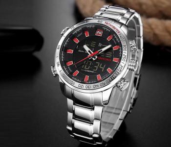 Naviforce 9093 Sports Waterproof Stainless Steel For Men - Silver And Red in KSA