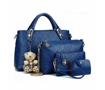 Ladies Luxury Bag 4 Pcs Set With Bear JA060 - Blue in KSA