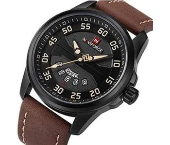 NaviForce 9124 Sport Leather Wrist Quartz Watch For Men - Brown in KSA