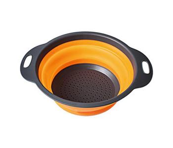 Silicone Foldable Kitchen Drain Basket Colander Bowl - Orange in KSA