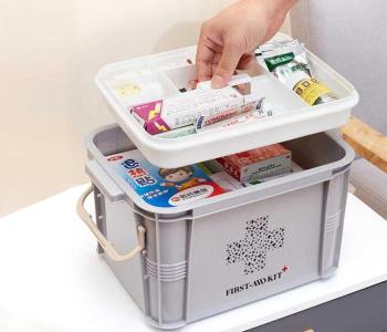 First Aid Medicine Box Portable Multi-layer Kit Grey in KSA