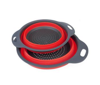 Silicone Foldable Kitchen Drain Basket Colander Bowl - Red in KSA