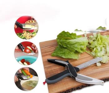 Smart Kitchen Smart Cutter 2 In 1 Knife Cutting Board Scissors Food Accessories Cheese Meat Vegetable Stainless Steel Cutter - Black in KSA