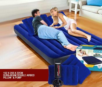 Intex ZX-64765 152 X 203 X 25CM Inflatable Classic Downy Fiber-Tech Airbed With Cushions And Pump (JA178) in UAE