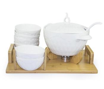 WS-228 Ceramic Dinner Soup Pot Set With Hit Facility Bamboo Stand in UAE