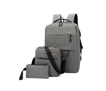 Express Delivery - 3 Piece Anti Theft USB Charging Canvas Backpack (For Men and Women) - Grey - ID 46020