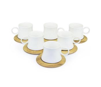 WS - 209 Coffee Set With 6 Ceramic Cups 90ml & 6 Bamboo Saucers in UAE