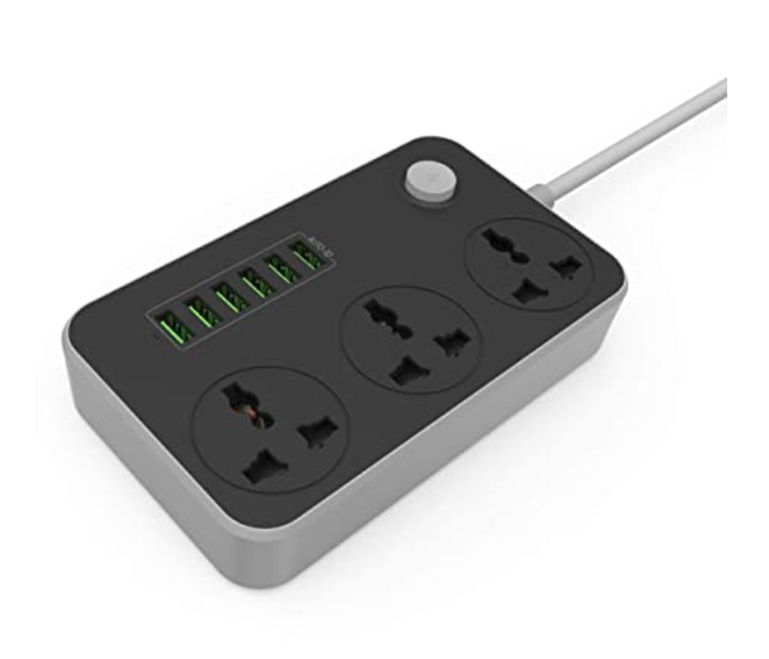 Power Strip Surge Protector With 3 Universal International Socket And Smart 6 USB Charging Ports - Black in UAE