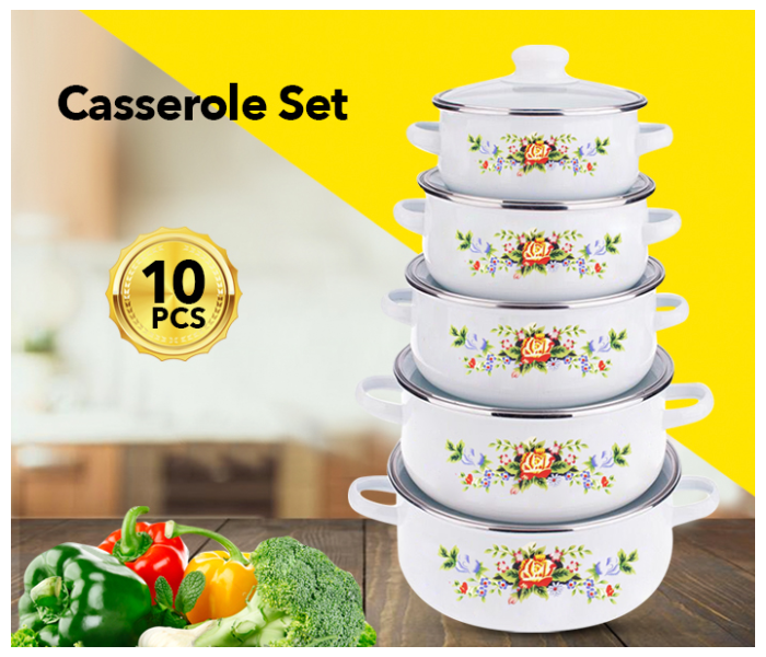 10 Pcs Casserole Set OE-5509 Cream White in UAE