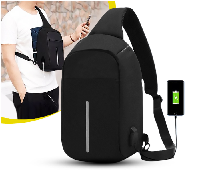 Anti-Theft Dual Wear Way Cross Body Sling Charging Travel Bag-Black in KSA