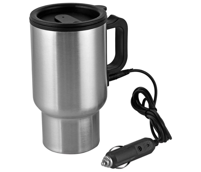 CEM45ML 450ml Electric Mug Stainless Steel Travel Heating Cup With Cigarette Lighter Cable - Silver in KSA