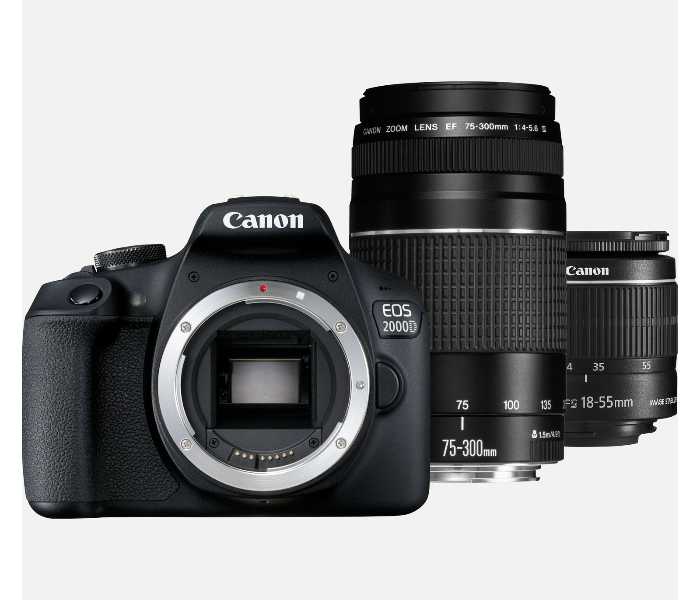 Canon EOS 2000D DSLR Camera With EF-S 18-55mm IS II Lens And EF 75-300mm III Lens - Black in UAE