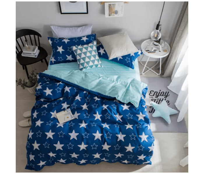 Star Design 6 Pcs Cotton Double Size Bed Sheet With Quilt Cover And Pillow Case - Blue in KSA