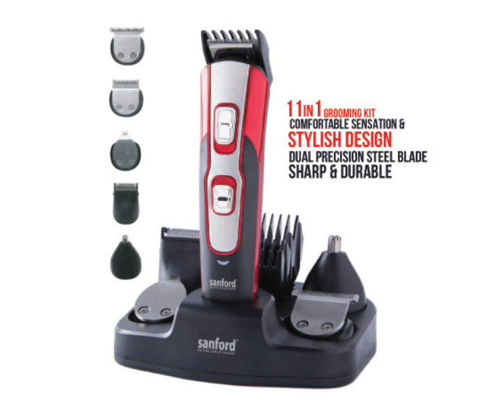 Express Delivery - Sanford SF9748HC 11 in 1 Rechargeable Hair Clipper - Black and Red - ID 51020