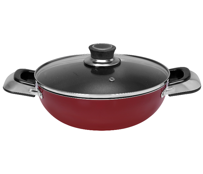 Royalford RF2947 22cm Non Stick Wok Pan With Lid - Red in UAE