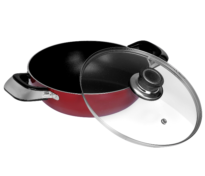 Express Delivery - Royalford RF2949 30cm Non Stick Wok Pan with Lid - Red - ID 1479