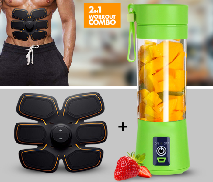 Portable Rechargeable Juice Blender 2B With USB Green , JA016 + Six Pack ABS Stimulator in UAE