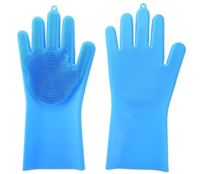 RMM6102 Reusable Cleaning Magic Brush Silicone Gloves - Blue in KSA