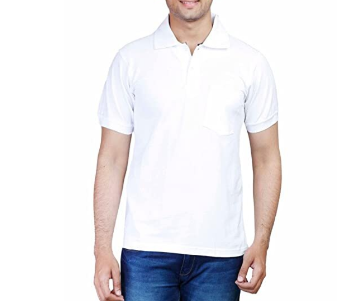 Express Delivery - Premium Honey Comb Polo T-Shirt for Large Men - White - ID 53836