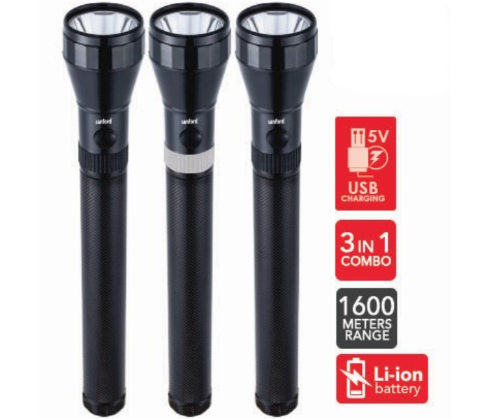 Express Delivery - Sanford SF6305SLC 3 in 1 Rechargeable 3SC LED Search Light Combo - Black - ID 54878