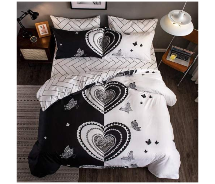 Dual Colour 6 Pieces High Quality Cotton Double Size Bed Sheet With Quilt Cover And Pillow Case – Black And White in UAE
