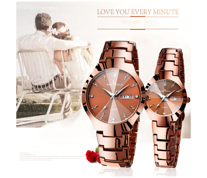 Couple Watch Luxury Gold Waterproof Original Clock Drop -Rose Gold in KSA