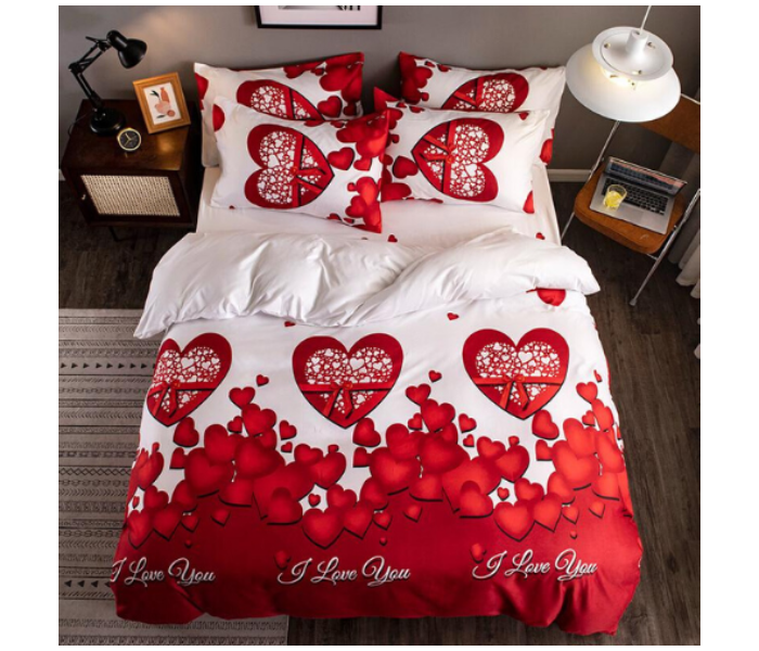 I Love You 6 Pieces High Quality Cotton Double Size Bed Sheet With Quilt Cover And Pillow Case – Red And White in UAE