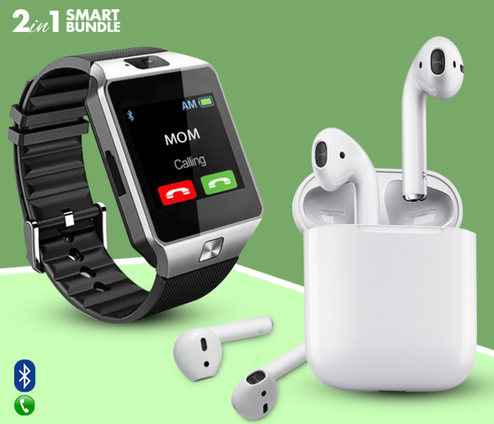 Bluetooth Smart Watch With Pedometer & Sleep Monitoring For Zen A Plus - Black + I11-TWS True Wireless Mini Bluetooth Air Pods - White in KSA