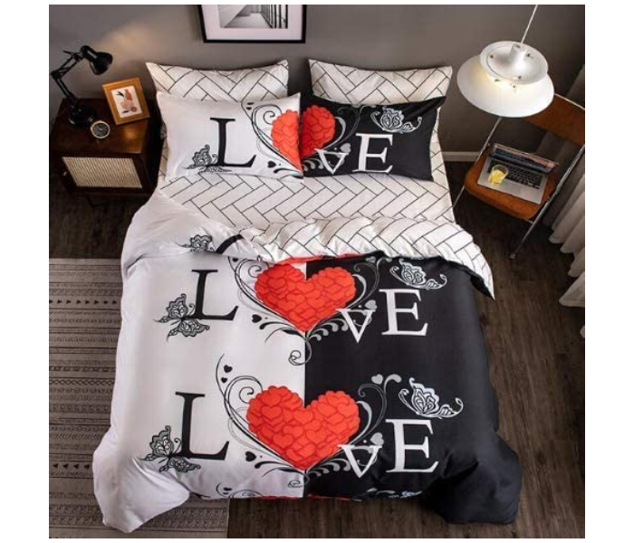 Red Heart Highlight 6 Pieces High Quality Cotton Double Size Bed Sheet With Quilt Cover And Pillow Case – Black And White in UAE