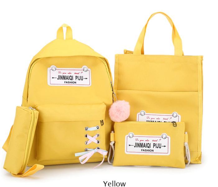 4 Pieces Luxury Canvas Backpack For Women - Yellow in KSA
