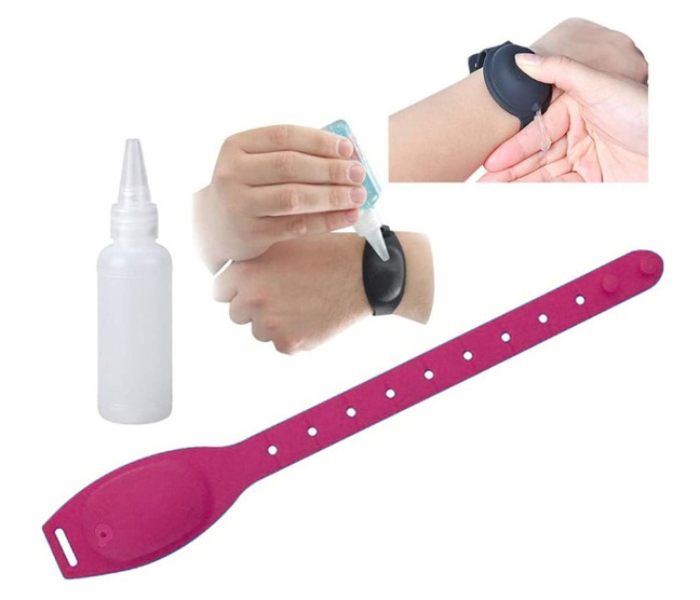 Portable 10 Ml Hand Sanitizer Dispensing Wristband Bracelet Wearable Hand Dispenser Portable Silicone Travel Refillable - Pink in UAE